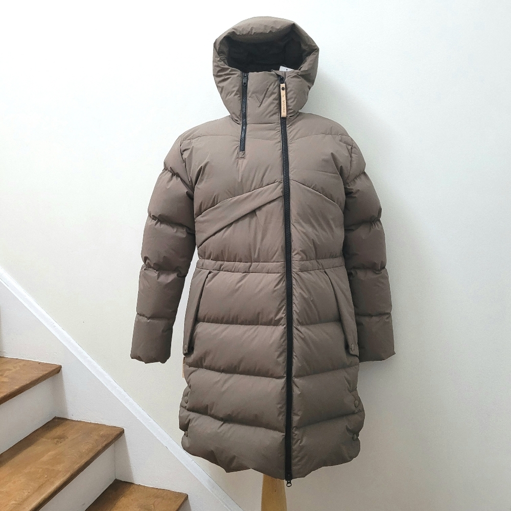 NWT INDYEVA Down Puffer Jacket Coat with Hood Light Brown Small